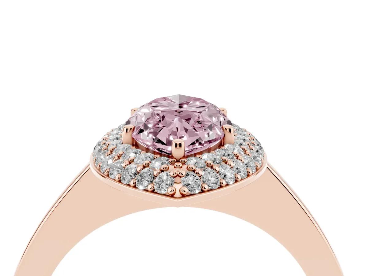 Fancy Pink Marquise Cut Halo Diamond Engagement Ring with Solitaire Band and Four-Prong Setting Rose gold