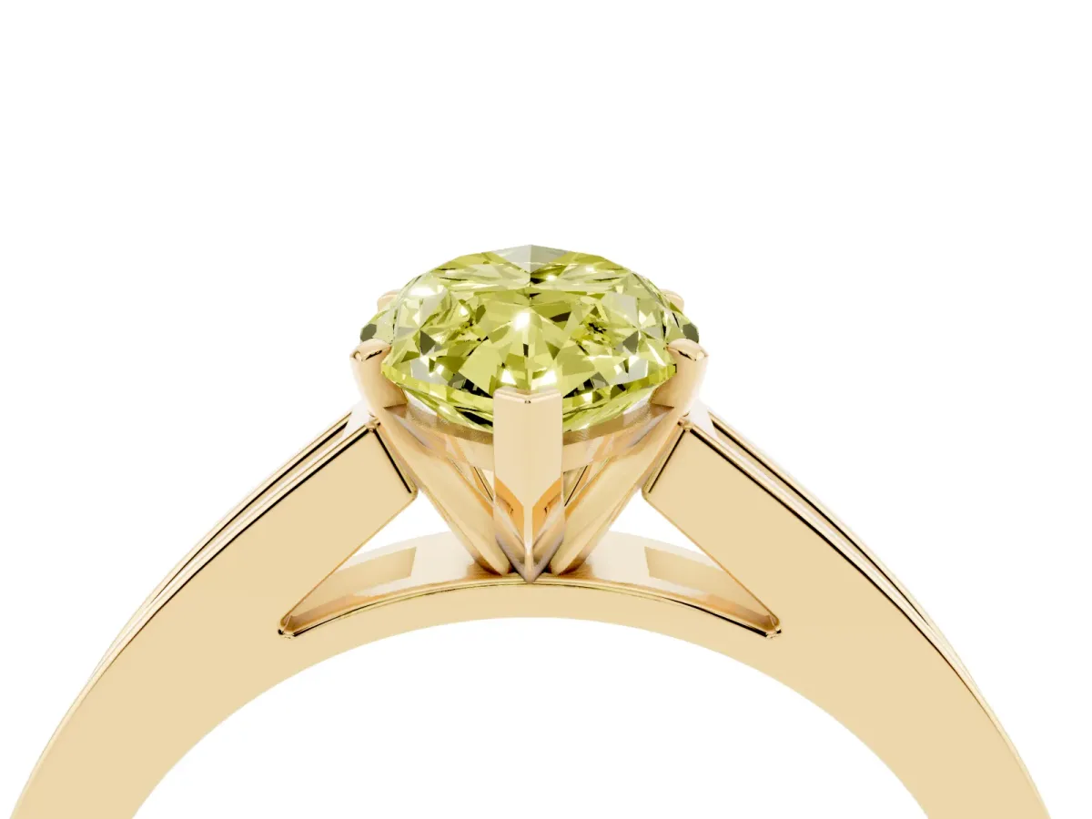Fancy Yellow Marquise Cut Solitaire Diamond Ring with Channel-Set Band and Four-Prong Setting Yellow gold