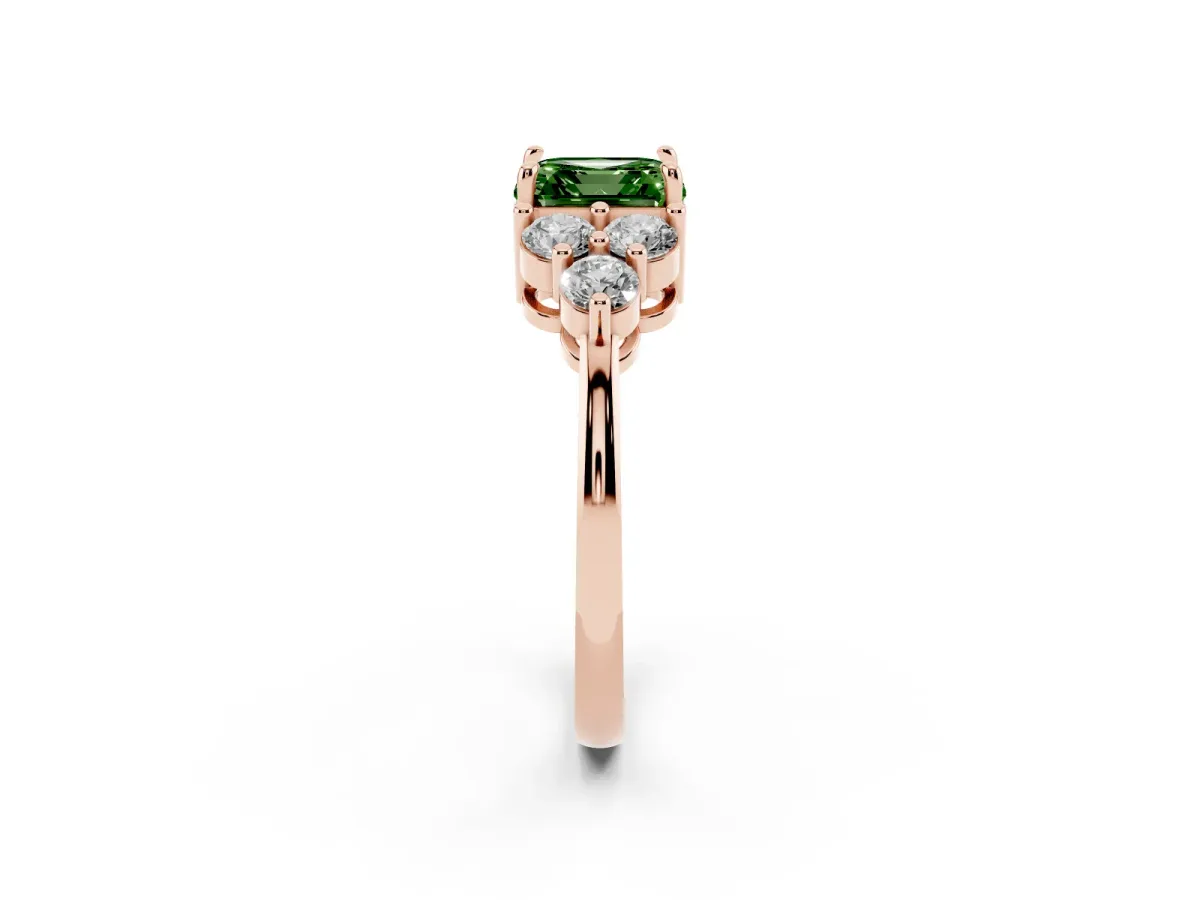 Fancy Green Asscher Cut Brilliant Diamond Cluster Accent Solitaire Ring with Prong Setting Rose gold