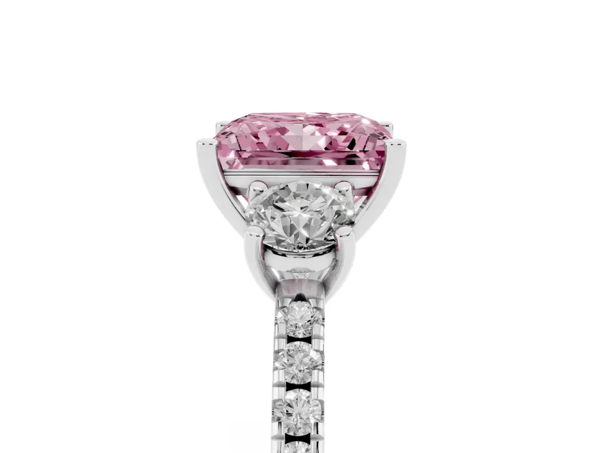 Fancy Pink Three-Stone Princess Cut Cut Diamond Pavé Band with Prong Setting Silver