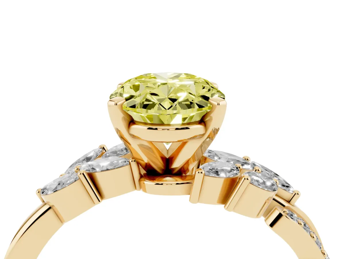 Fancy Yellow Oval Cut Solitaire Marquise Twist Band with Six-Prong Setting Yellow gold