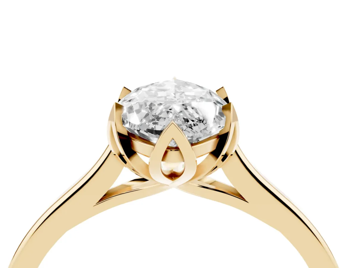 Marquise Cut Diamond Solitaire Ring with Flower Prong Setting and Classic Band Yellow gold