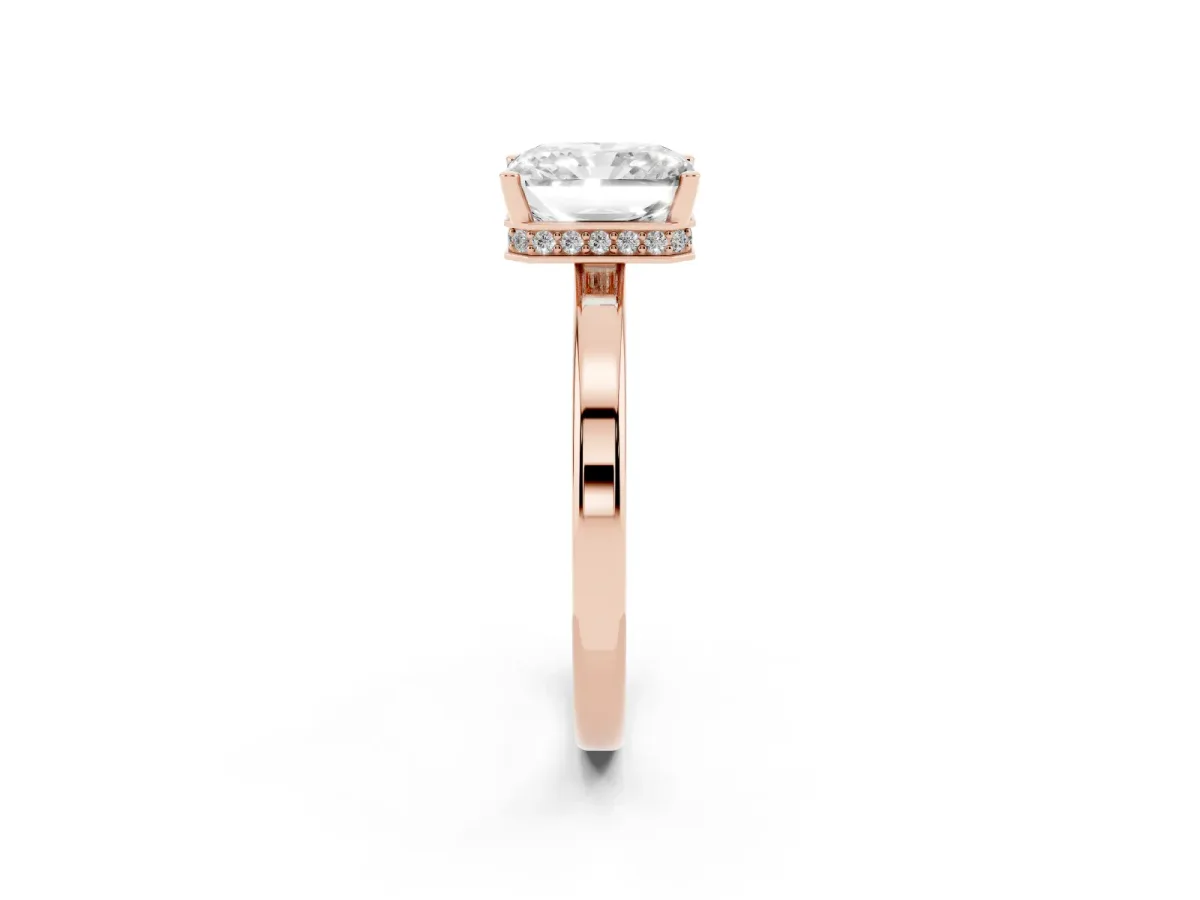 Radiant Cut Cut Solitaire Engagement Ring with Four-Prong Setting on a Classic Band Rose gold