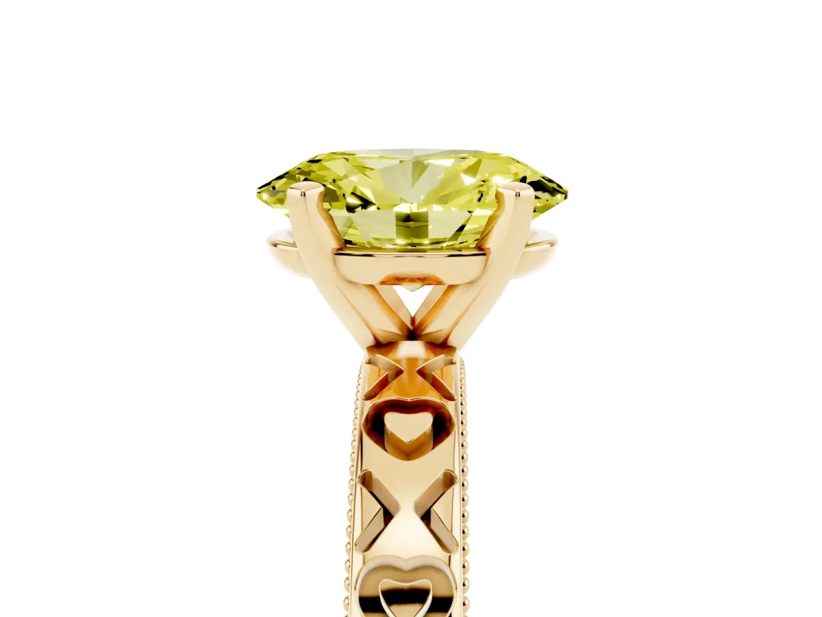 Fancy Yellow Oval Cut Solitaire Diamond Engagement Ring with XO Engraved Band and Four-Prong Setting Yellow gold