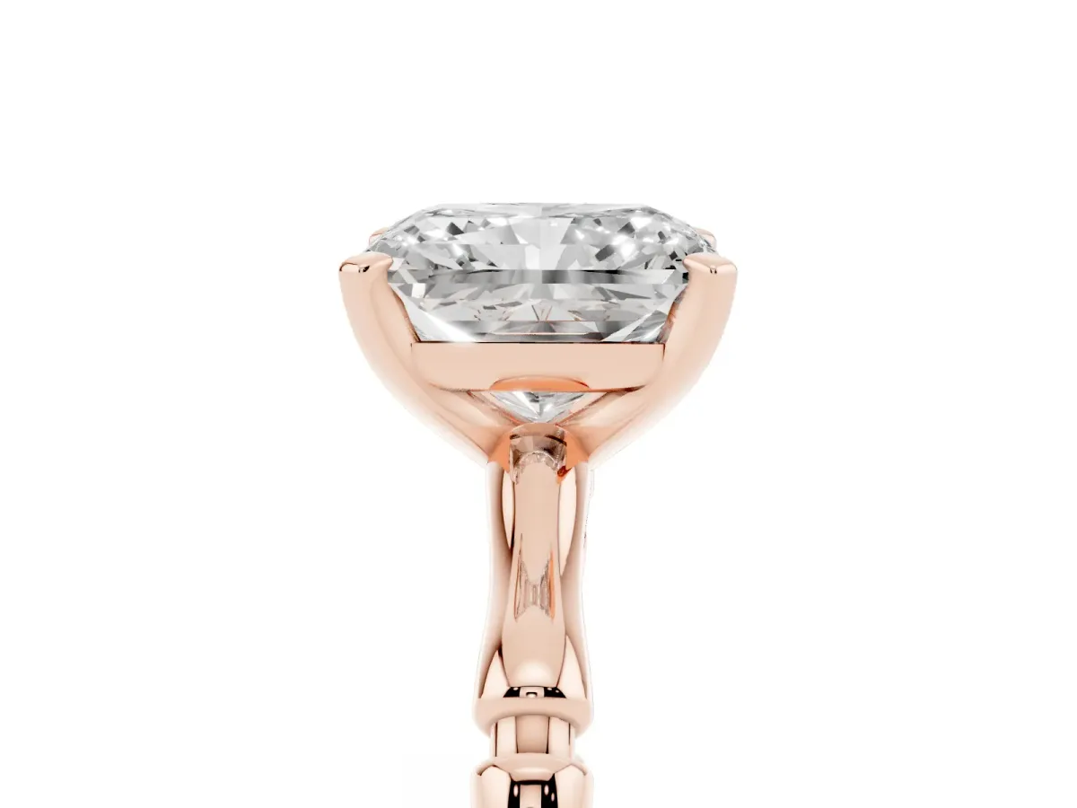 Radiant Cut Solitaire Diamond Ring with Bamboo Band and Four-Prong Setting Rose gold