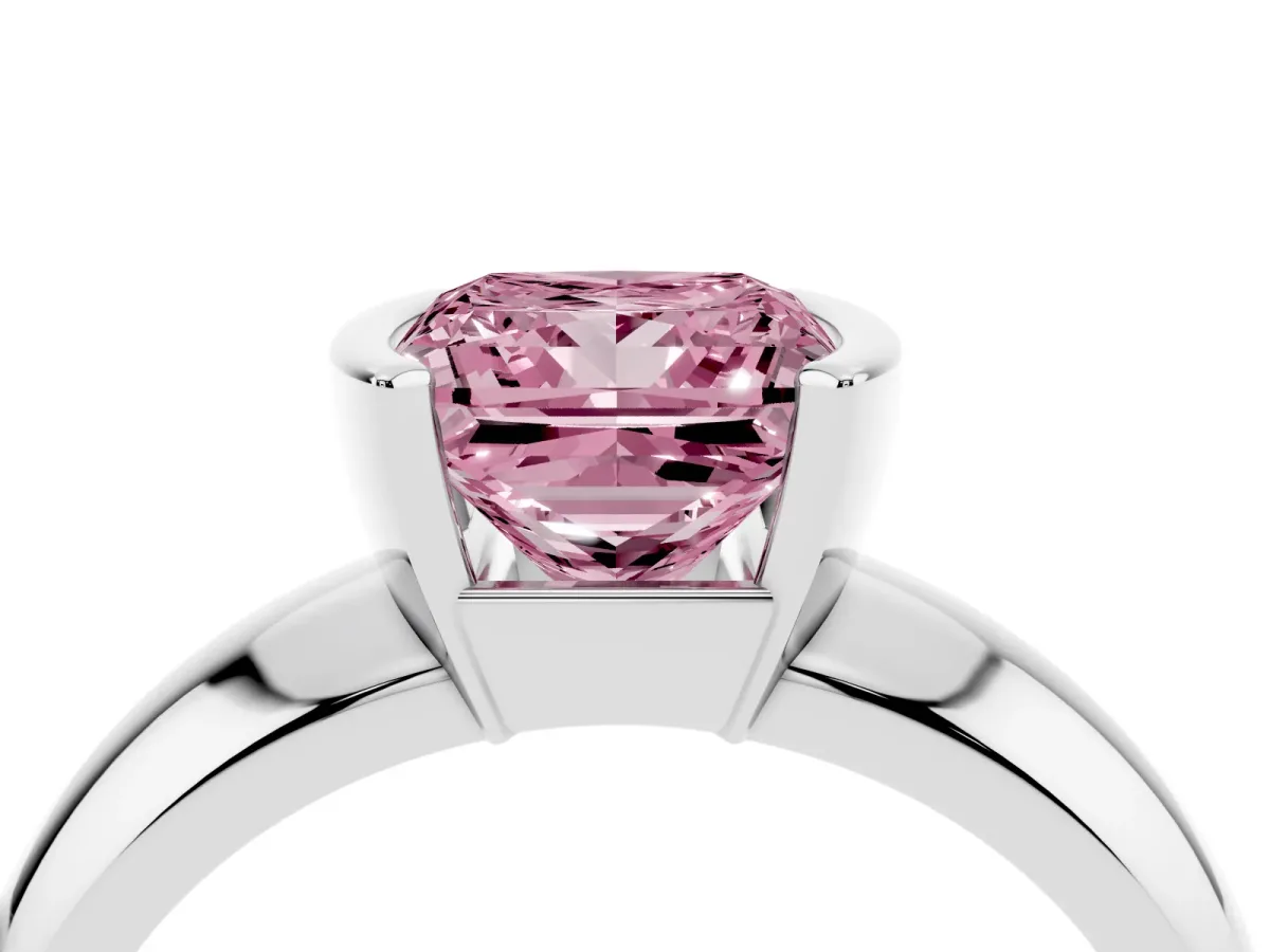 Fancy Pink Princess Cut Solitaire Tension Set Diamond Ring with Wide Band Silver