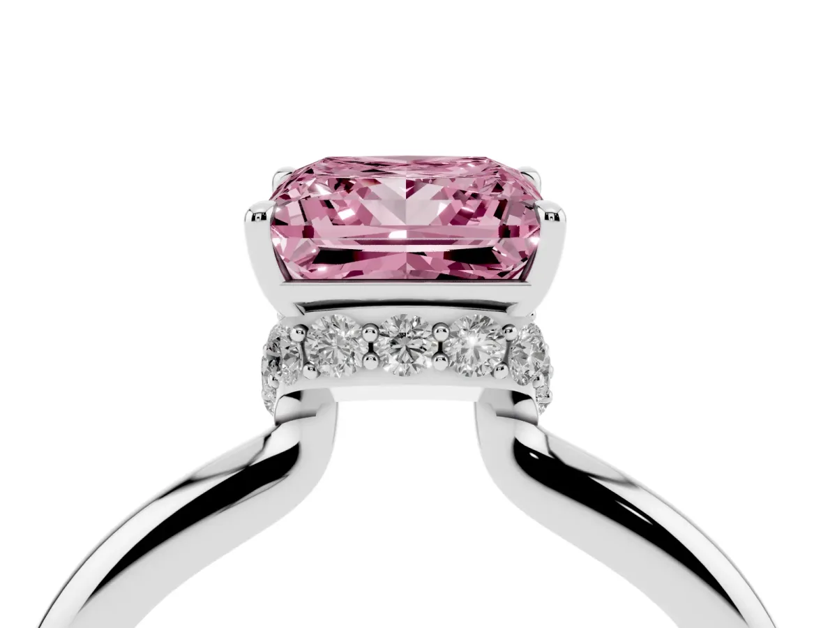 Fancy Pink Princess Cut Brilliant Solitaire Engagement Ring with Six-Prong Setting and Classic Band Silver