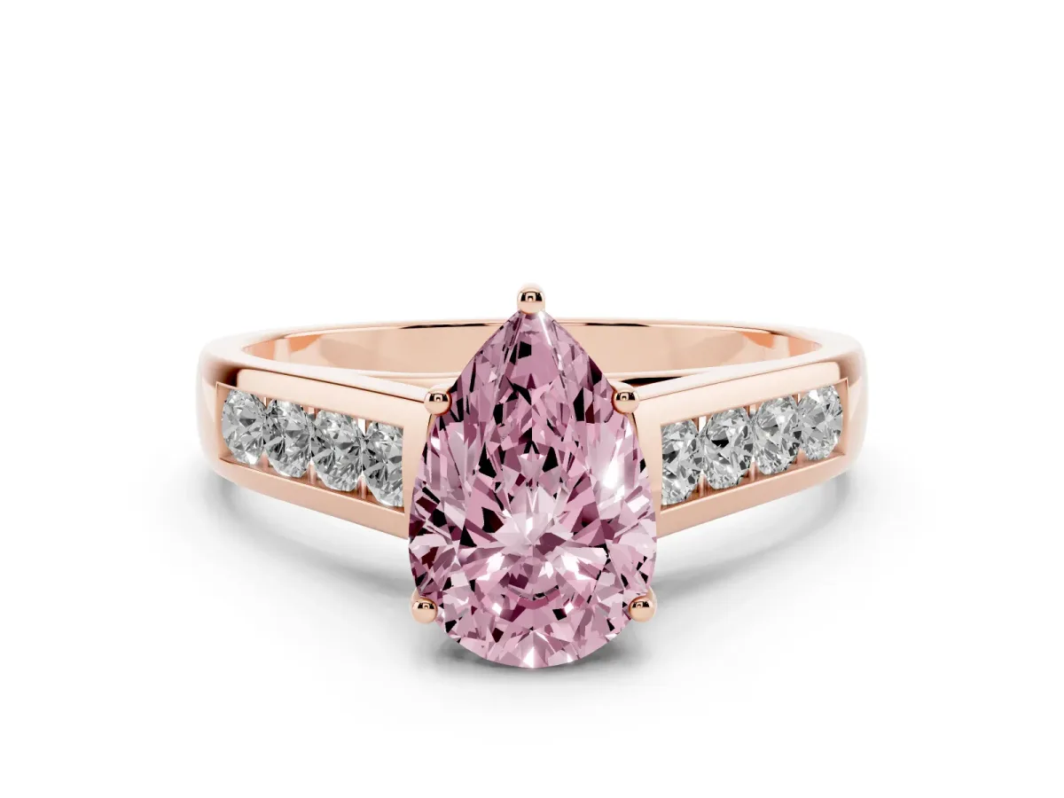 Fancy Pink Pear Cut Solitaire Channel-Set Diamond Engagement Ring with Four-Prong Setting Rose gold