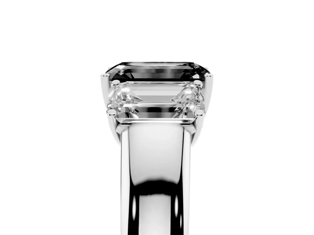 Fancy Black Three-Stone Emerald Cut Cut Diamond Ring with Prong Setting and Classic Band Silver