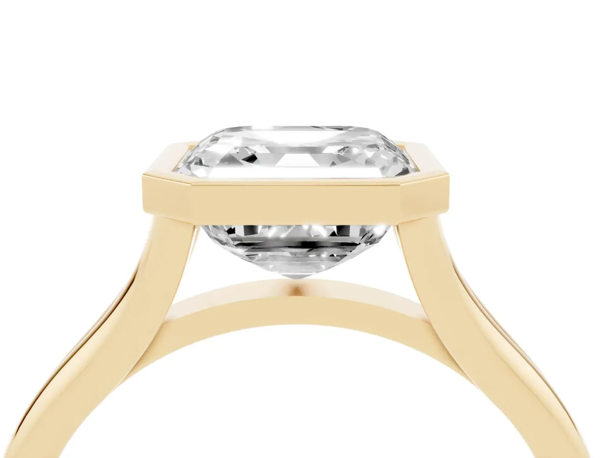 Bezel Set Asscher Cut Cut Solitaire Ring with Tapered Band Yellow gold