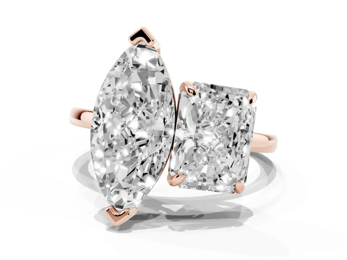 Radiant and Marquise Toi Moi Ring with Prong Setting and Plain Band Rose gold