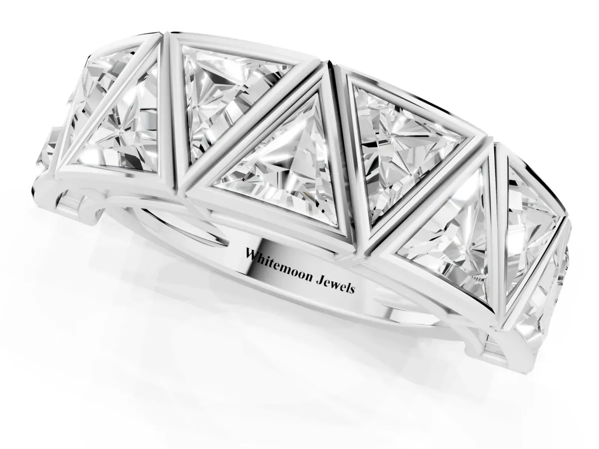 Triangle Diamond Geometric Mens Band Silver