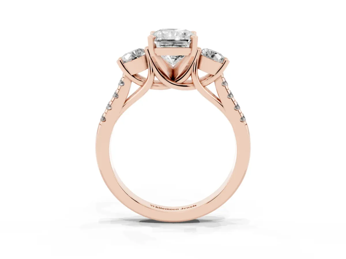Three-Stone Radiant Cut Diamond Pavé Band with Four-Prong Setting Rose gold