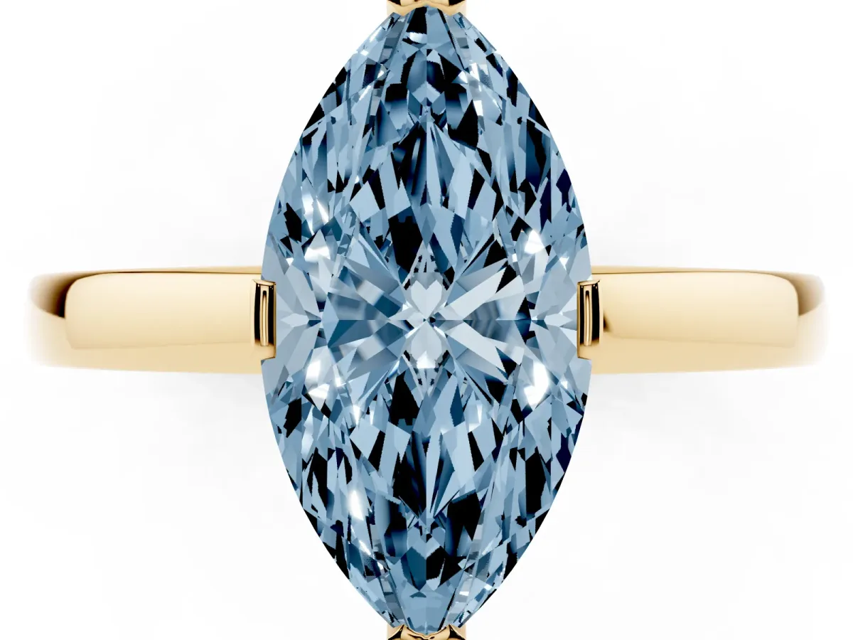 Fancy Blue Marquise Cut Cut Solitaire Ring with Four-Prong Setting and Classic Band Yellow gold