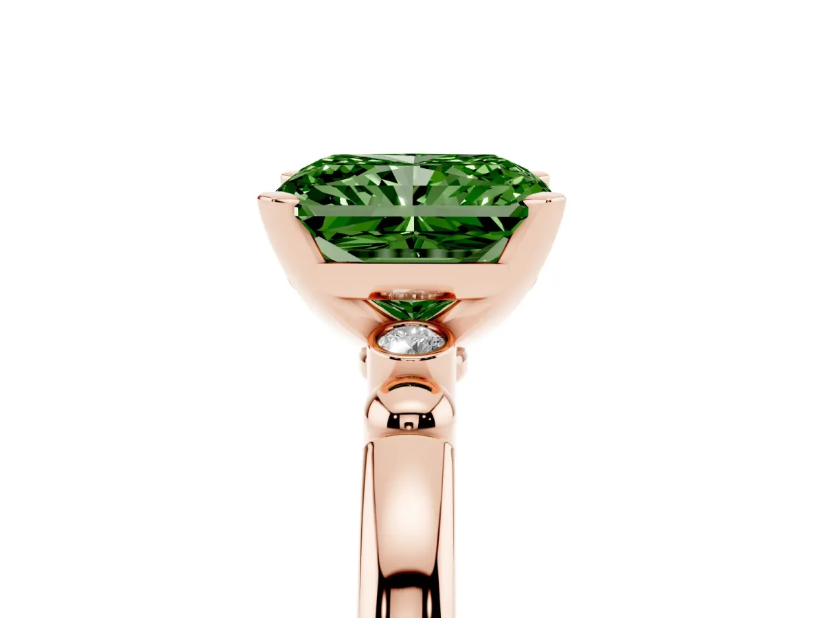Fancy Green Radiant Cut Solitaire Beaded Band with Four-Prong Setting Rose gold