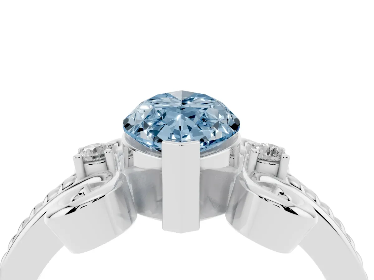 Fancy Blue Marquise Cut Solitaire Twisted Band Scroll Prong Ring Platinum