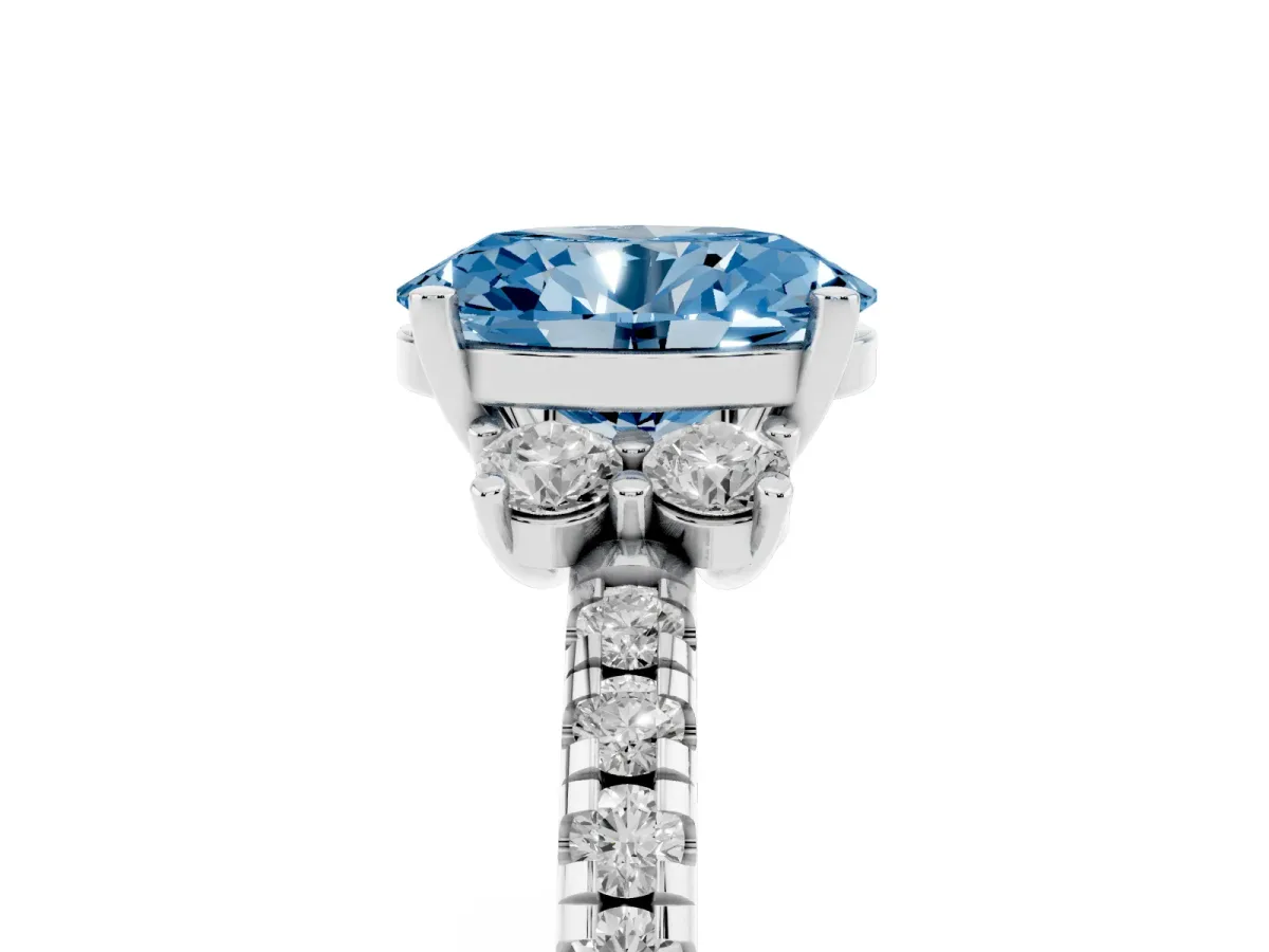Fancy Blue Oval Cut Diamond Three-Stone Pave Band with Four-Prong Setting Silver