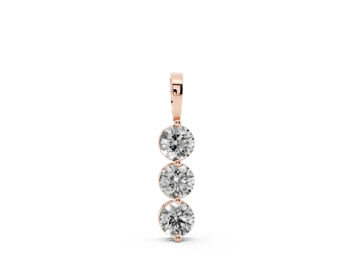 Three-Stone Round Diamond Drop Pendant with Four-Prong Setting Rose gold