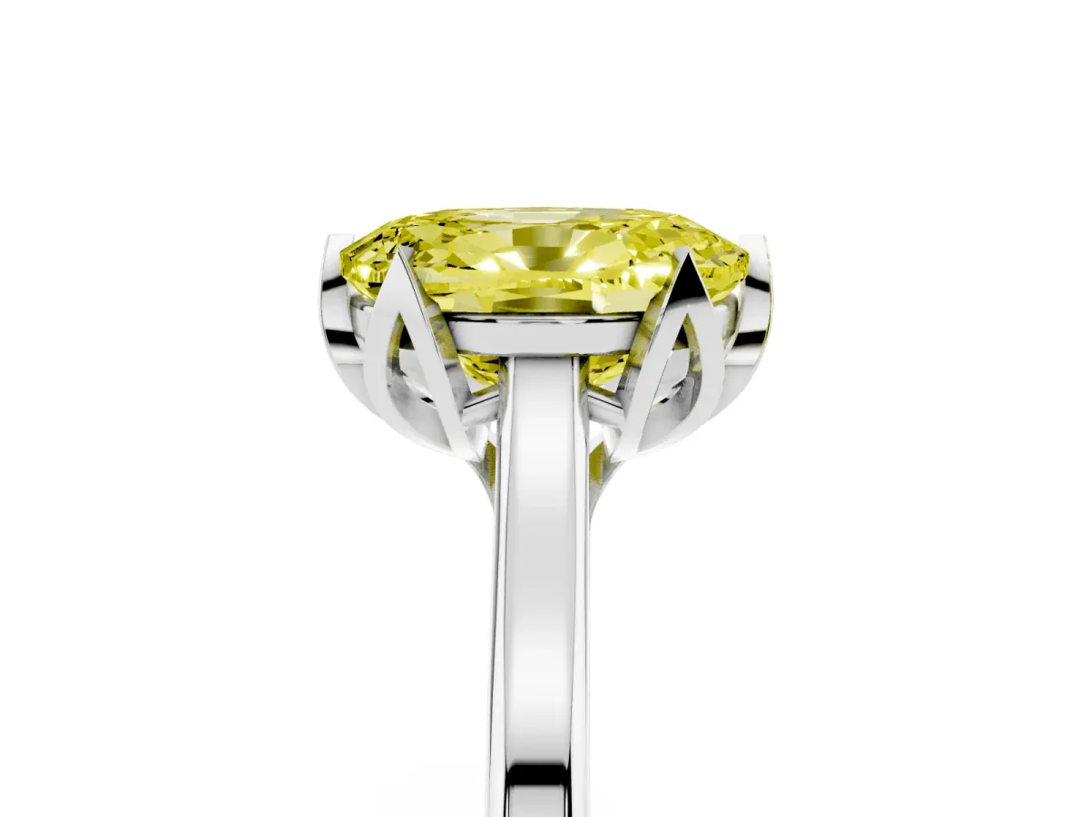 Fancy Yellow Oval Cut Diamond Solitaire Ring with Flower Prong Setting and Classic Band Silver