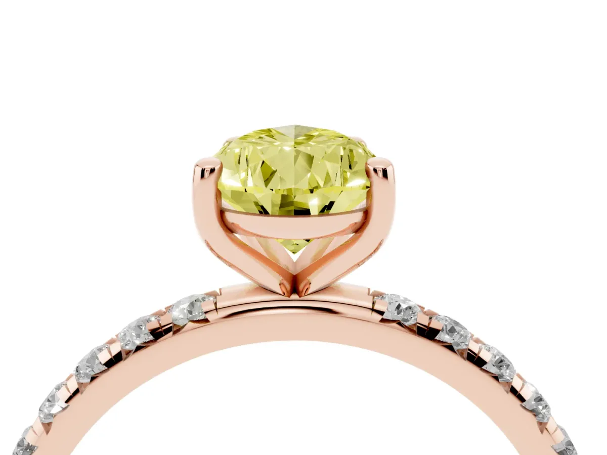 Fancy Yellow Pear Cut Cut Diamond Solitaire Ring with Micro Pave Band and Four Prong Setting Rose gold