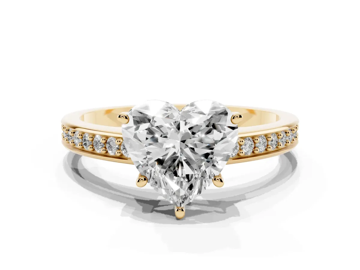 Heart Cut Solitaire Pavé Band Prong Setting Ring Yellow gold