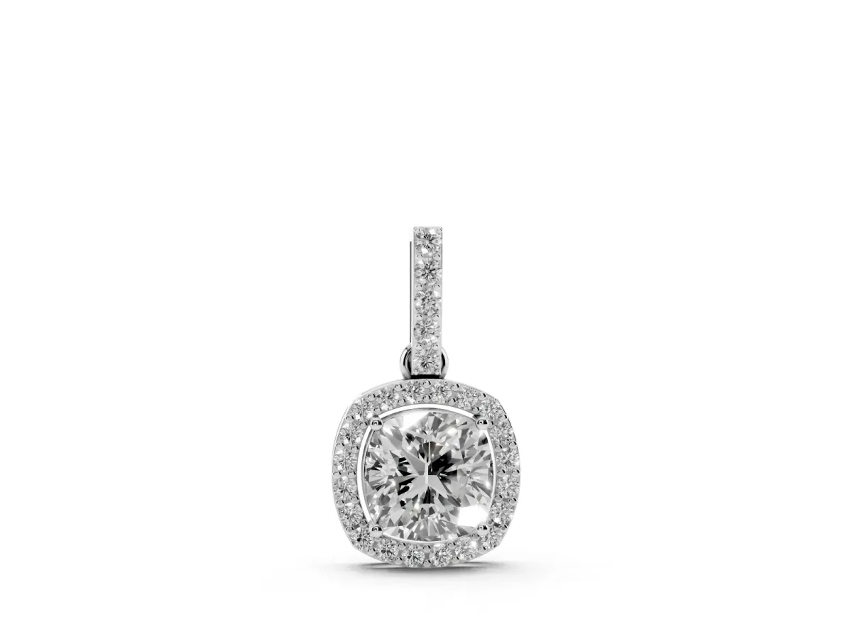 Cushion Halo Diamond Pendant with Prong Setting Silver