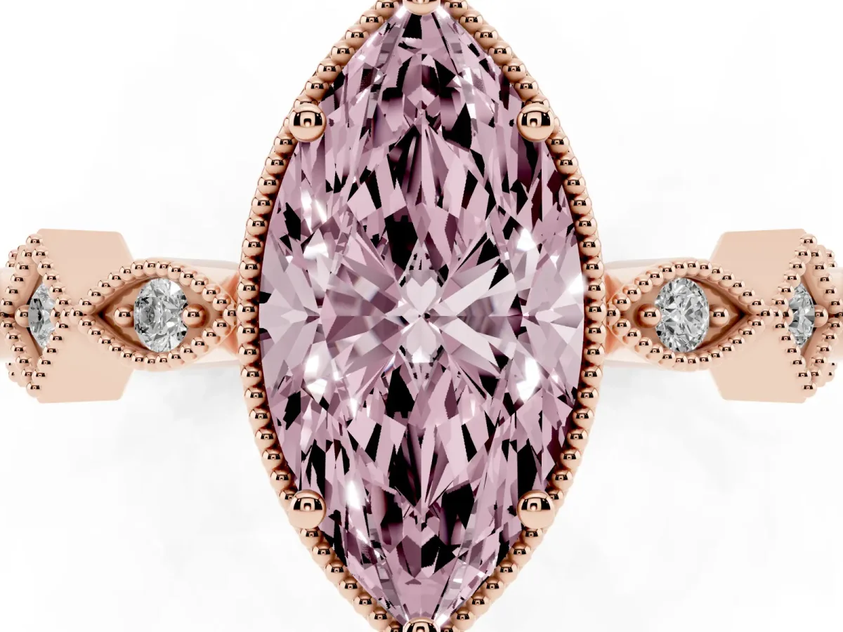 Fancy Pink Marquise Cut Milgrain Marquise Diamond Twist Band Ring Rose gold