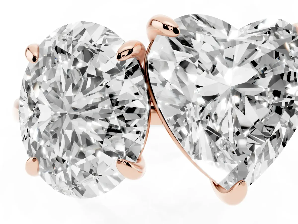 Oval and Heart Toi Moi Ring with Prong Setting and Plain Band Rose gold
