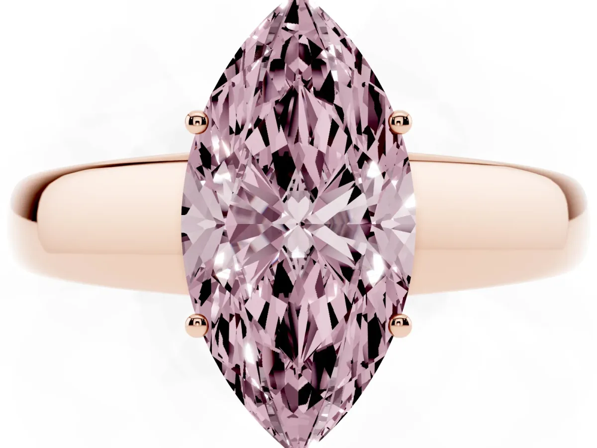 Fancy Pink Marquise Cut Solitaire Diamond Ring with Tapered Band and Four-Prong Setting Rose gold