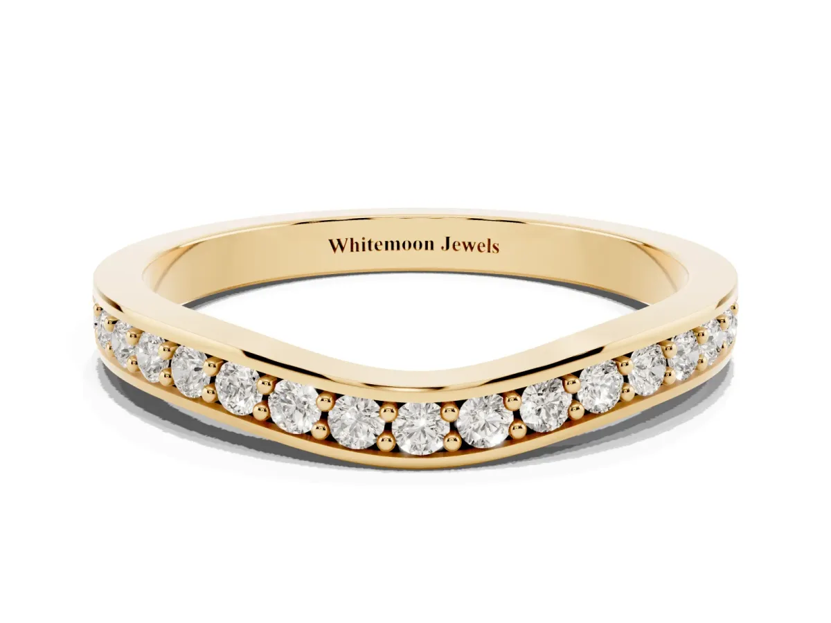 Diamond Pavé Round Cut Curved Band with Channel Setting Yellow gold