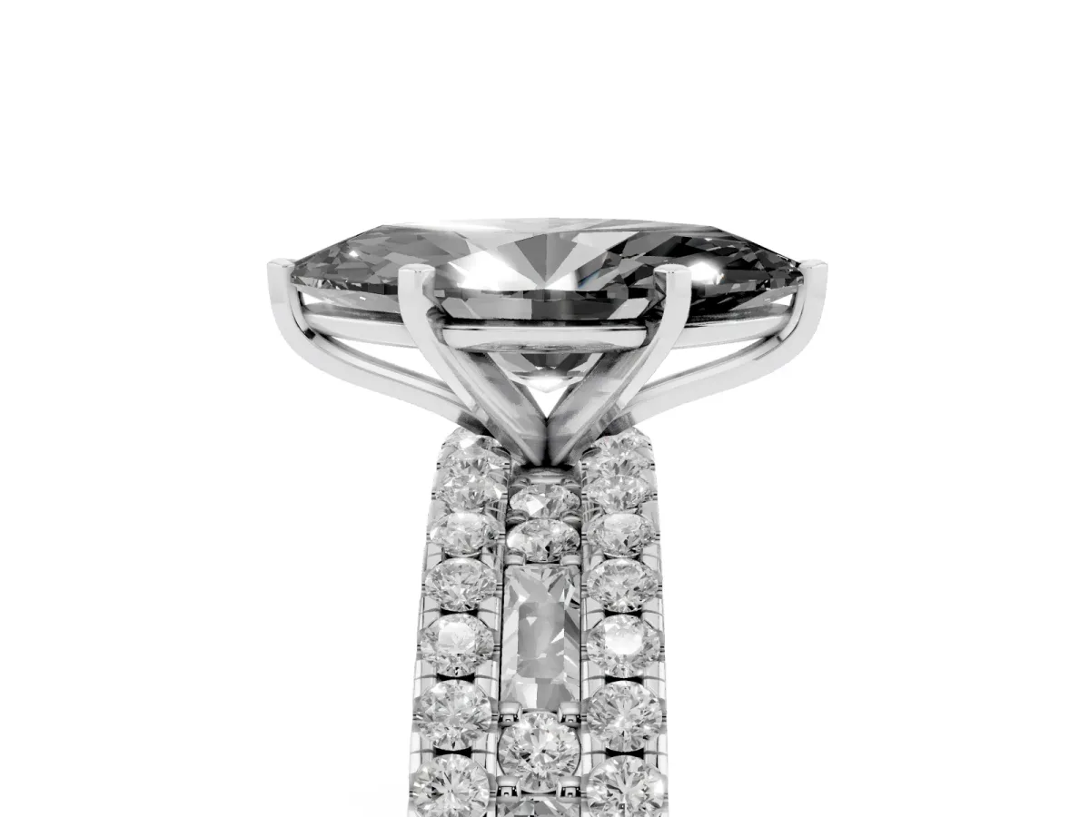 Fancy Black Marquise Cut Diamond Solitaire Ring with Pavé and Channel Set Band Silver