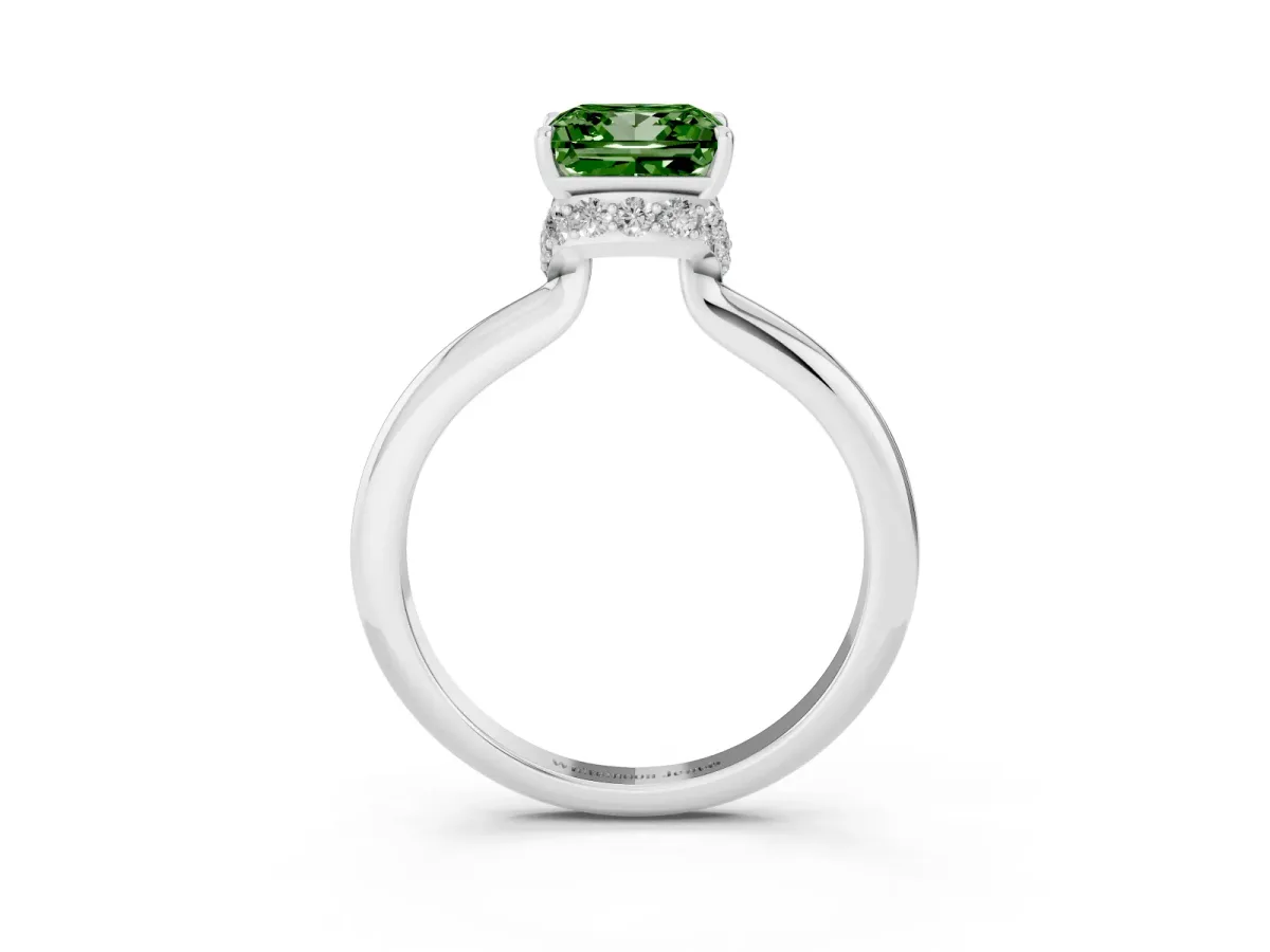 Fancy Green Princess Cut Brilliant Solitaire Engagement Ring with Six-Prong Setting and Classic Band Silver