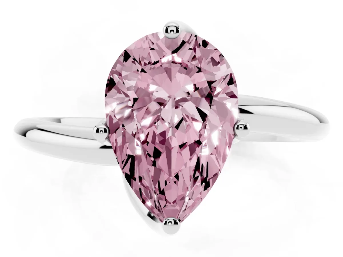Fancy Pink Pear Cut Diamond Solitaire Engagement Ring with Four-Prong Setting and Classic Band Silver