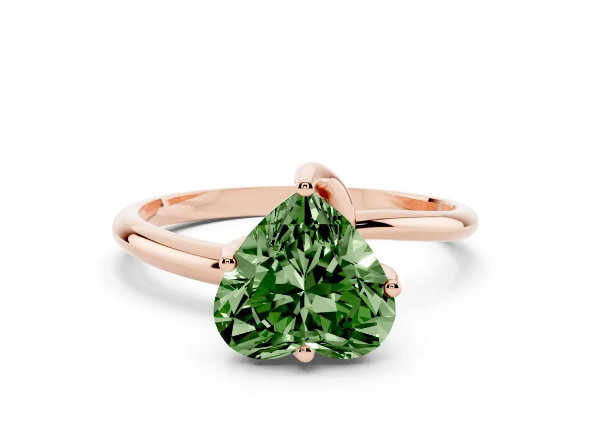 Fancy Green Heart Cut Diamond Solitaire Engagement Ring with Four-Prong Setting and Classic Band Rose gold
