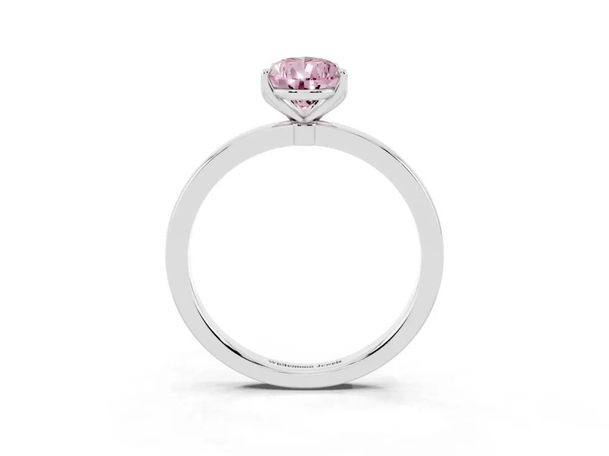 Fancy Pink Pear Cut Diamond Solitaire Ring with Thin Band and Prong Setting Silver