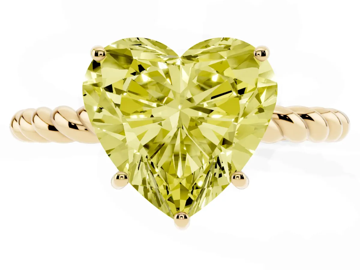 Fancy Yellow Heart Cut Solitaire Twist Band Ring with Four-Prong Setting Yellow gold