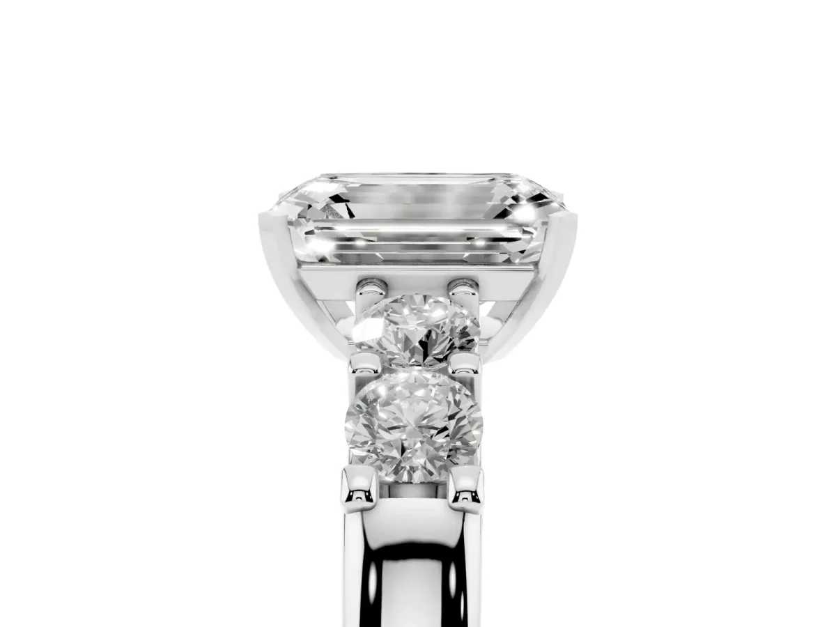 Emerald Cut Brilliant Cut Diamond Five-Stone Prong Set Engagement Ring with Channel Band Silver