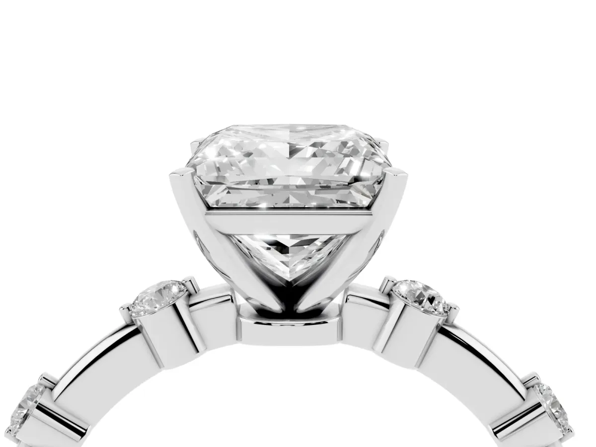Princess Cut Solitaire Diamond Ring with Bezel Set Side Stones and Prong Setting Silver