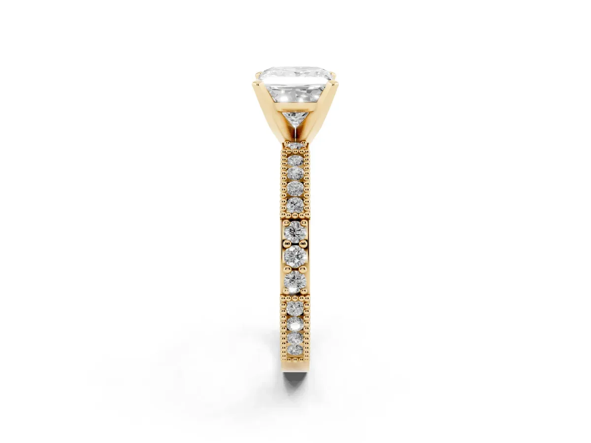 Princess Cut Solitaire with Pavé Band and Four-Prong Setting Yellow gold