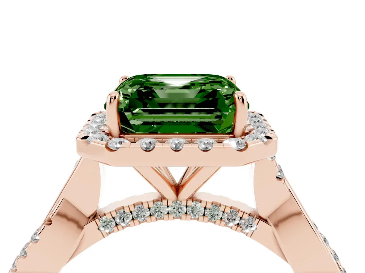 Fancy Green Asscher Cut Halo Twist Band Solitaire Ring Rose gold
