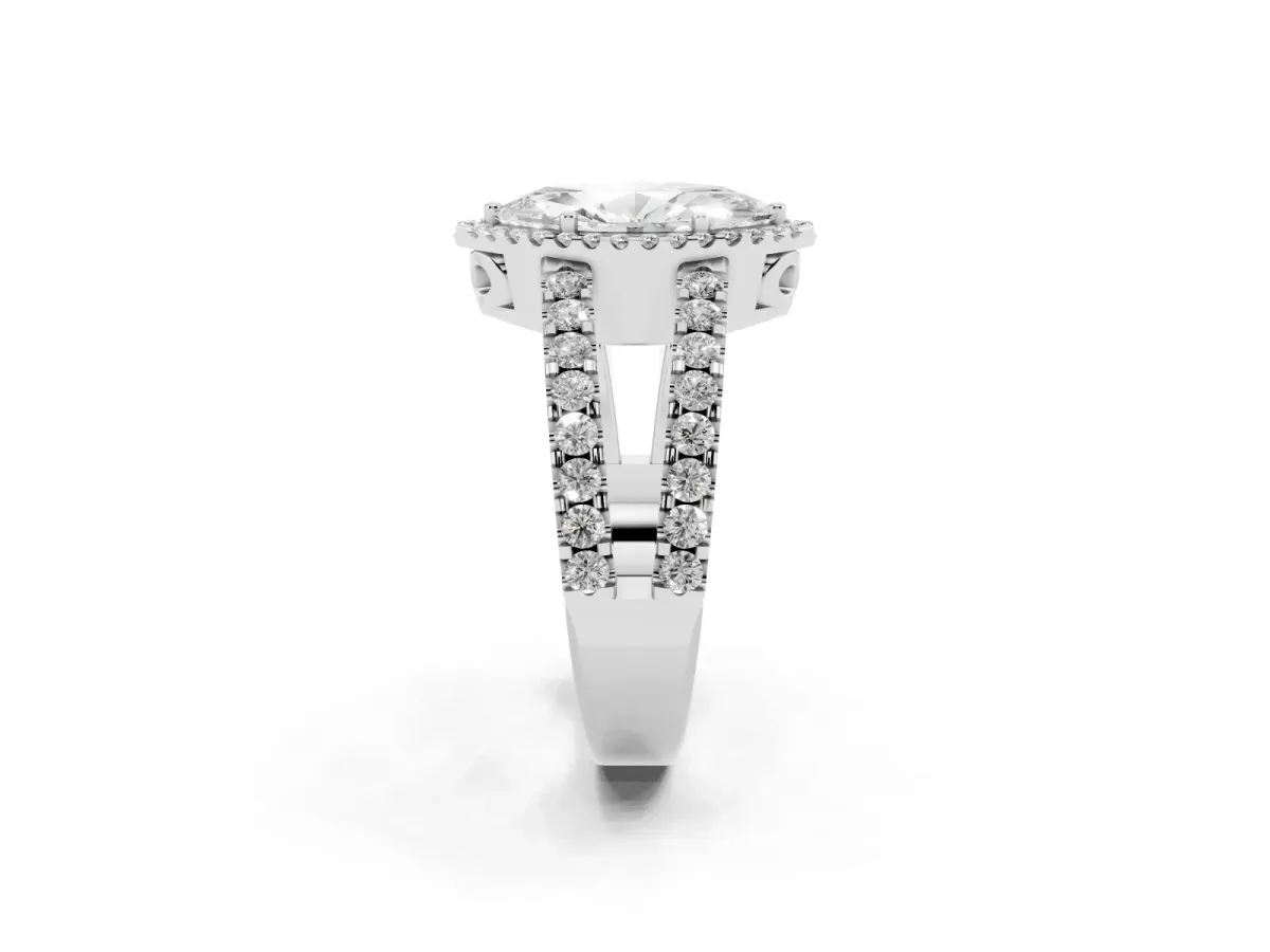 Marquise Cut Cut Halo Split Shank Diamond Ring with Four-Prong Setting Silver