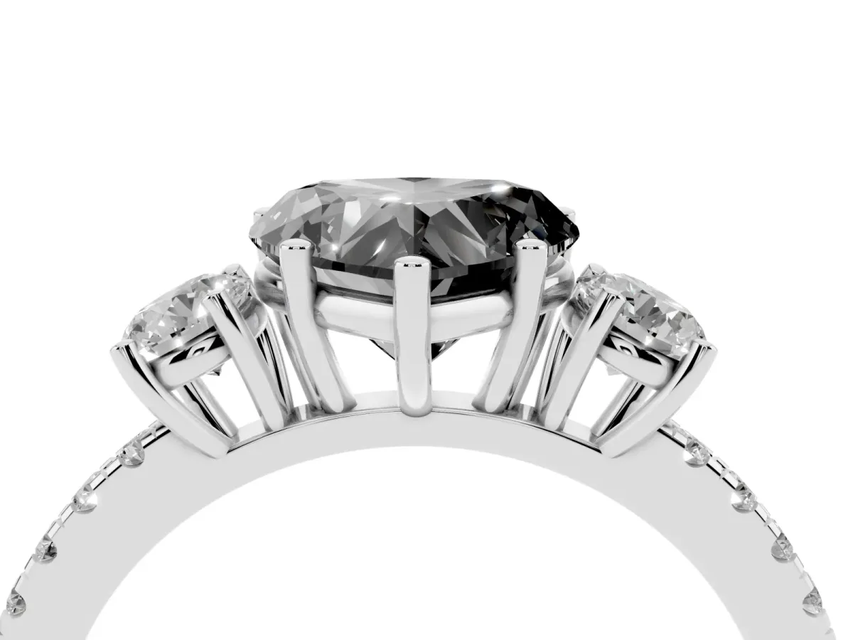 Fancy Black Three-Stone Heart Cut Cut Diamond Pavé Band with Prong Setting Silver