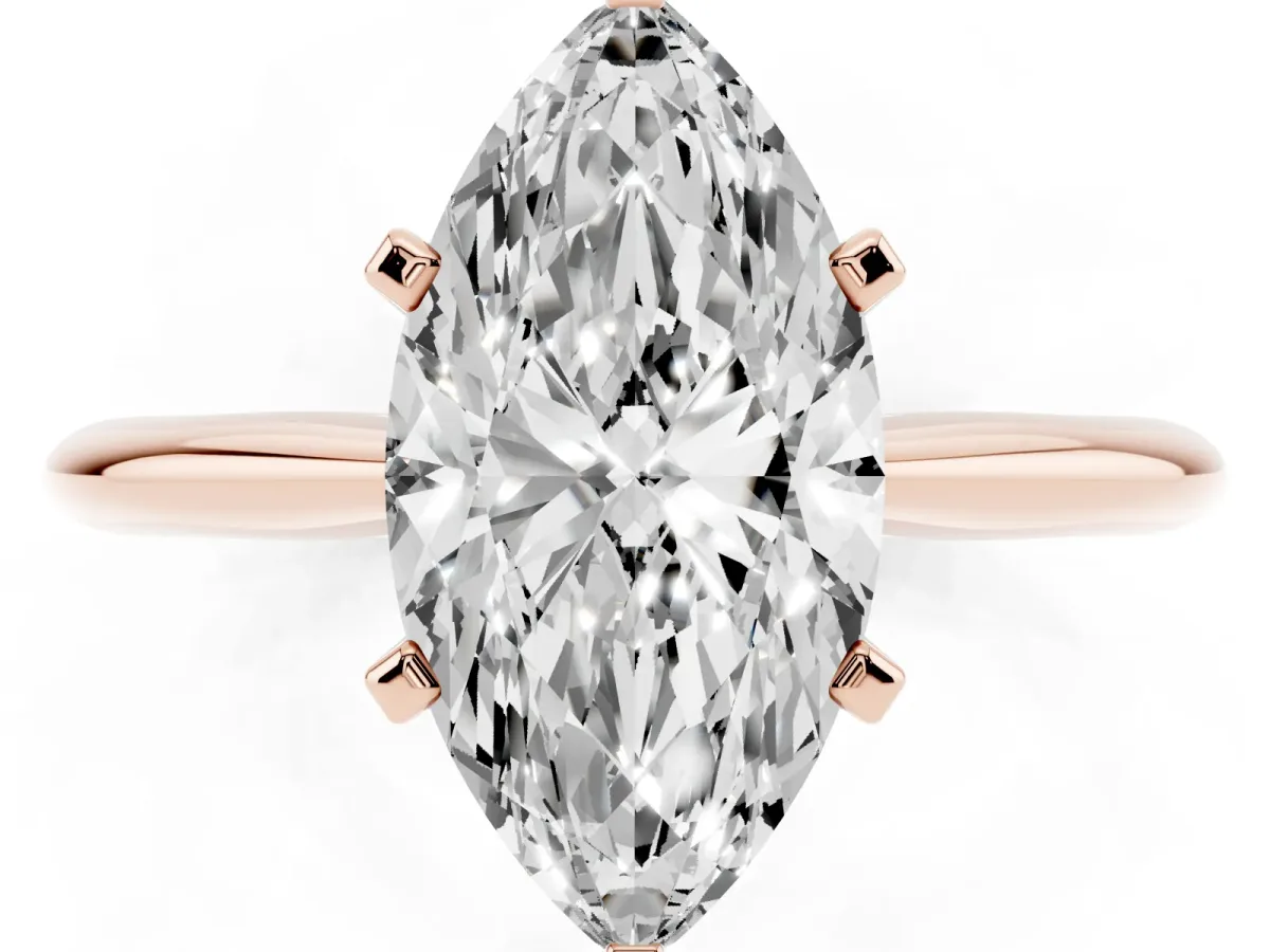 Marquise Cut Cut Solitaire Ring with Four-Prong Setting on a Classic Band Rose gold