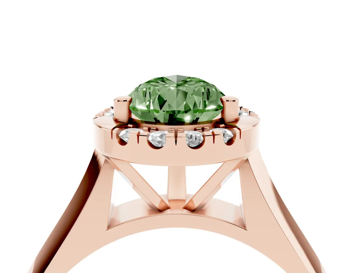 Fancy Green Pear Cut Cut Halo Solitaire Engagement Ring with Square Band and Four-Prong Setting Rose gold