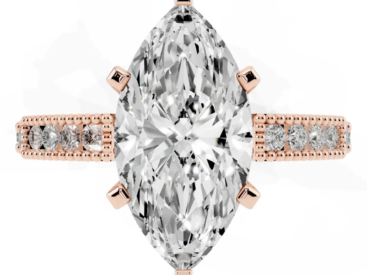Marquise Cut Solitaire with Pavé Band and Four-Prong Setting Rose gold