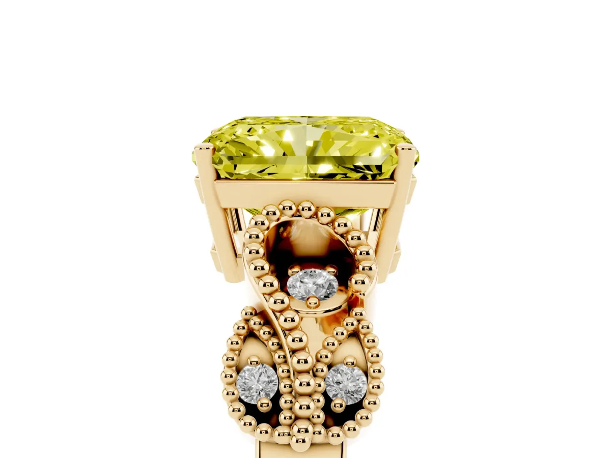 Fancy Yellow Princess Cut Solitaire Milgrain Leaf Band with Prong Setting Yellow gold