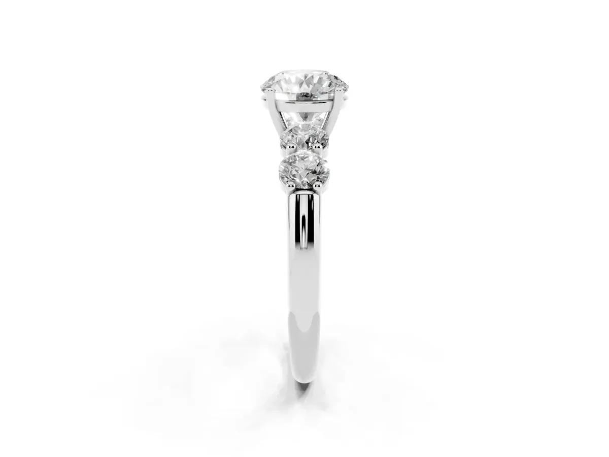 Round Cut Cut Five-Stone Prong Set Diamond Ring with Classic Band Silver