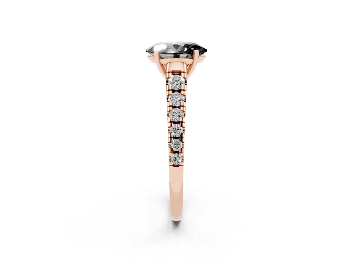 Fancy Black Oval Cut Diamond Cathedral Solitaire Ring with Round Pavé Band Rose gold