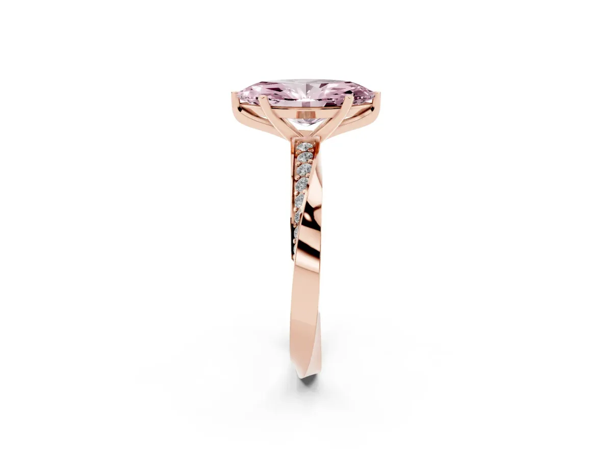 Fancy Pink Marquise Cut Diamond Engagement Ring with Side Stone Accents and Four-Prong Setting Rose gold