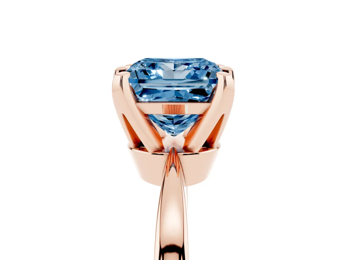 Fancy Blue Princess Cut Solitaire Engagement Ring with Six-Prong Setting and Tapered Band Rose gold